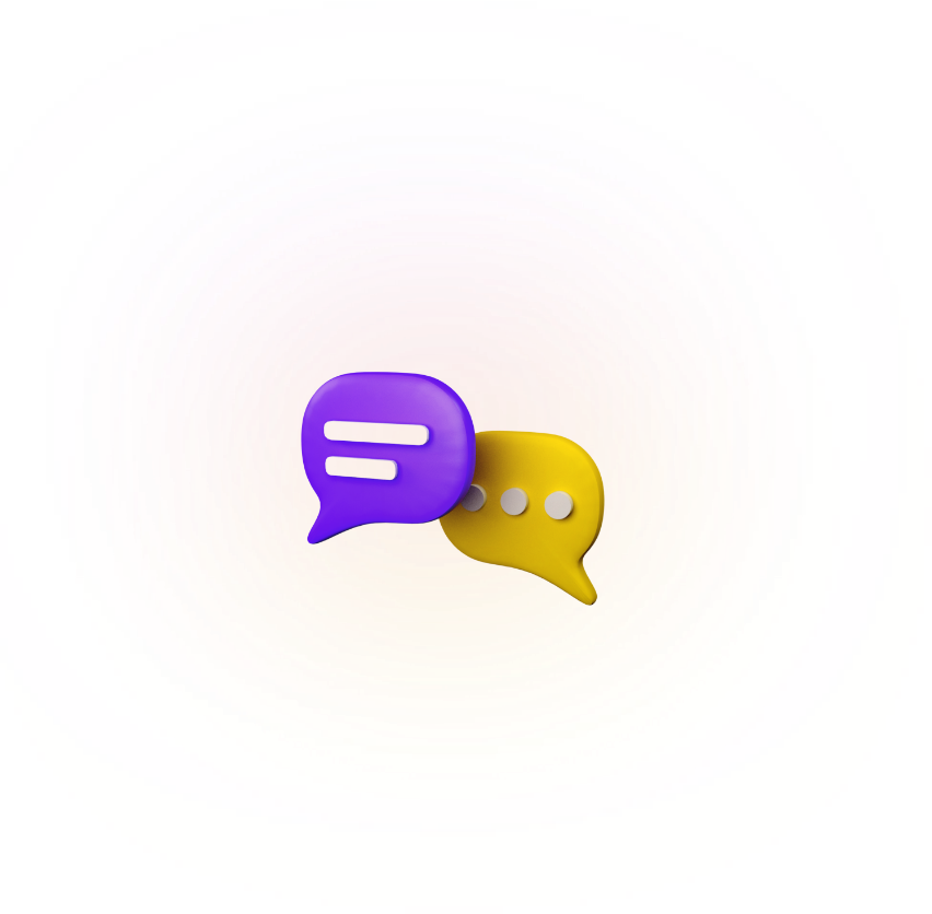 a purple and yellow circle with two speech bubbles